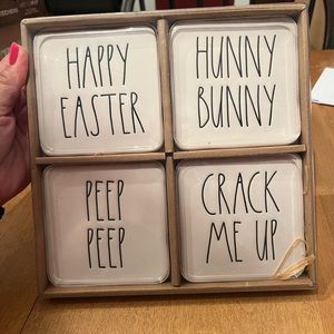 Rae Dunn Easter Coasters NIB
HAPPY EASTER 
HUNNY BUNNY
PEEP PEEP
CRACK ME UP